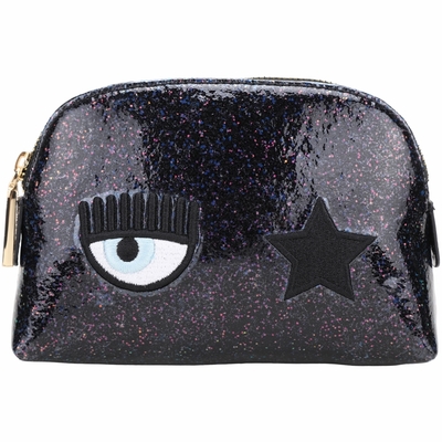 Chiara Ferragni Eye Star 眨眼星星刺繡果凍感亮片手拿包(黑色)