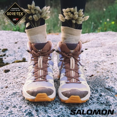 官方直營 Salomon 女 X ULTRA 360 EDGE Goretex 中筒登山鞋 紫/白/棕