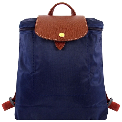 Longchamp LE PLIAGE 藍色再生尼龍皮邊折疊後背包