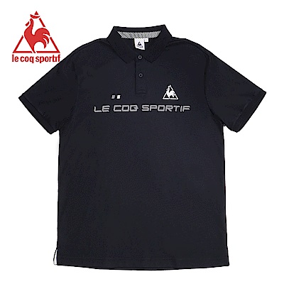 le coq sportif 法國公雞牌字母印花休閒短袖POLO衫 男-黑