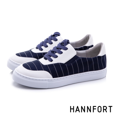 HANNFORT CAMPUS 簡約線條帆布鞋-女-深藍