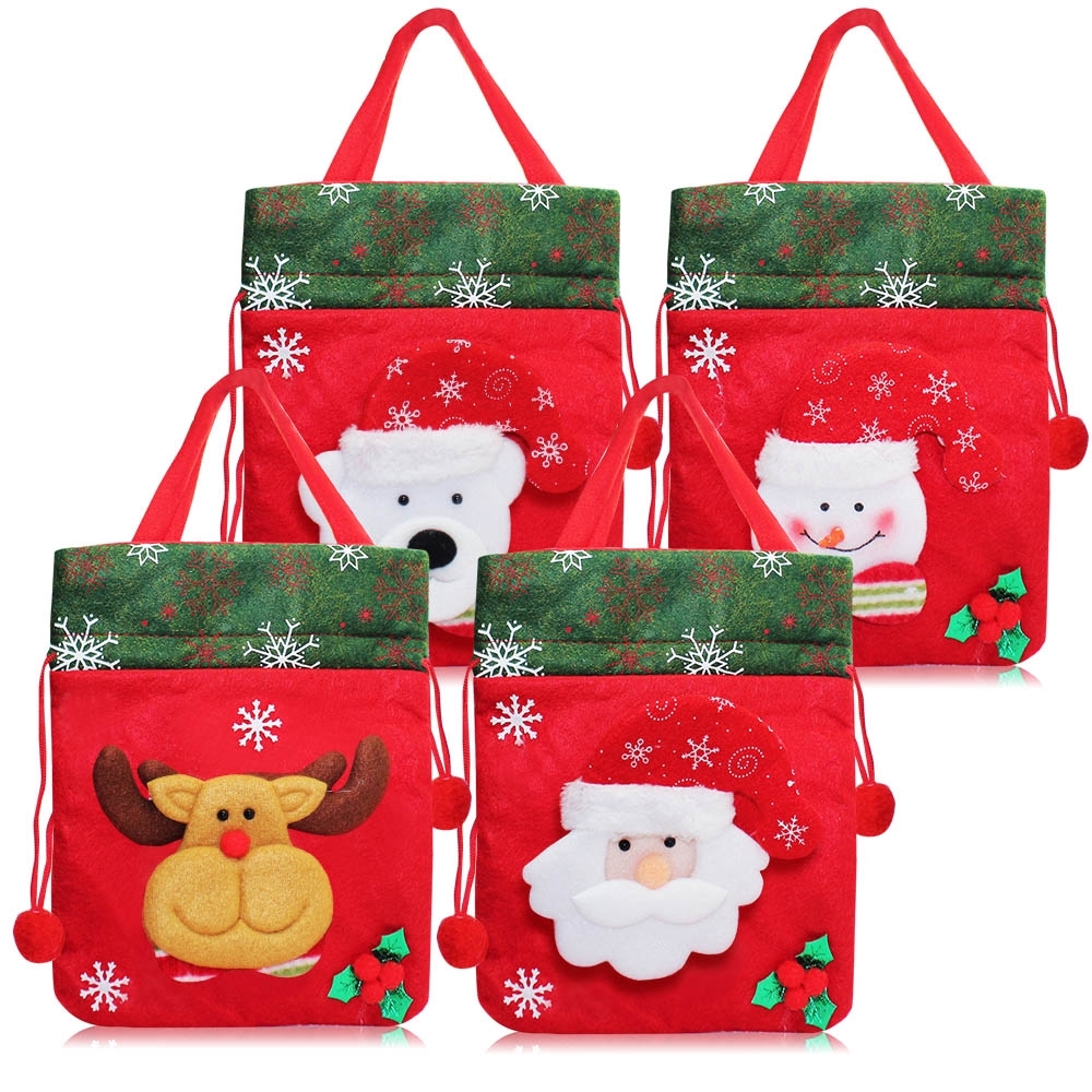 O'Pretty 歐沛媞 玩偶造型聖誕手提束口布袋-多款可選[聖誕老人/麋鹿/小熊/雪人](19X22cm)-耶誕佈置交換禮物