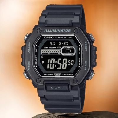 CASIO 卡西歐 10年電力金屬風計時手錶 送禮推薦-黑 MWD-110HB-1B