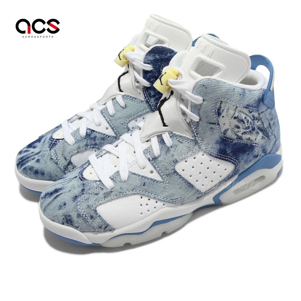 Nike 休閒鞋Air Jordan 6 Retro GS 大童女鞋藍白水洗丹寧AJ6 高筒