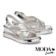 涼鞋 MODA Luxury 個性潮感交叉編織寬帶楔型涼鞋－銀 product thumbnail 1