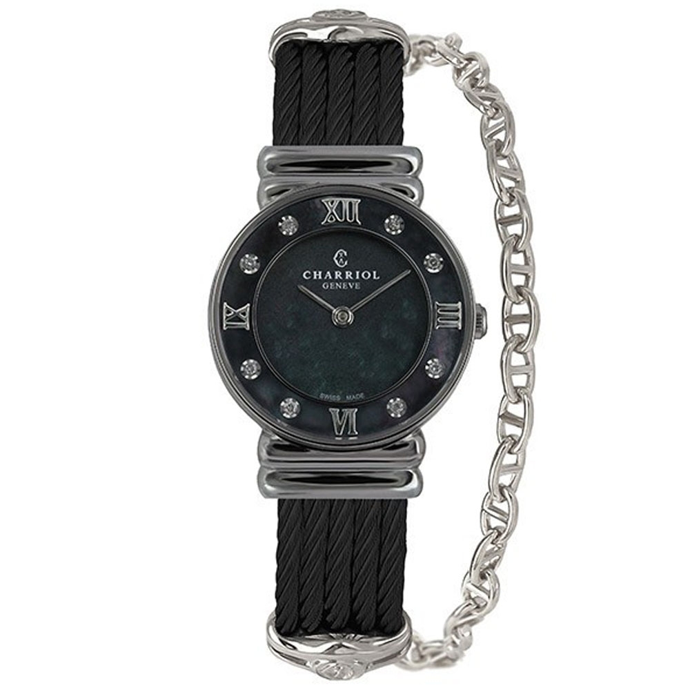 CHARRIOL 夏利豪 ST-TROPEZ系列 真鑽黑鋼索腕錶/25mm