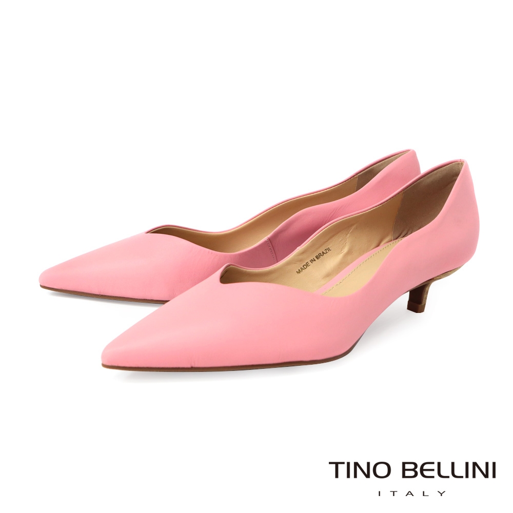 Tino Bellini 巴西進口柔美弧線造型牛皮尖頭跟鞋-粉