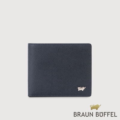 【BRAUN BUFFEL 德國小金牛】台灣總代理 尚恩A 12卡中間翻透明窗短夾-藍色/BF354-317-NY