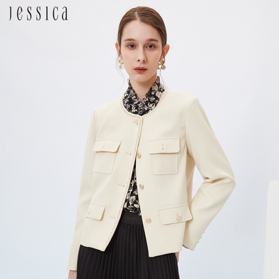 JESSICA - 百搭輕薄小香風外套口袋金鏈條設計233Z03