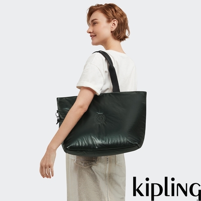 Kipling 光澤暗松木綠手提內夾層托特包-COLISSA