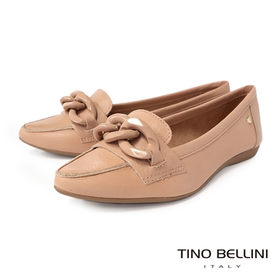 Tino Bellini 巴西進口牛皮鍊飾尖楦淺口平底鞋-駝