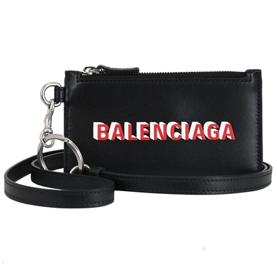 BALENCIAGA 巴黎世家 燙印LOGO質感牛皮多卡式零錢包(黑)