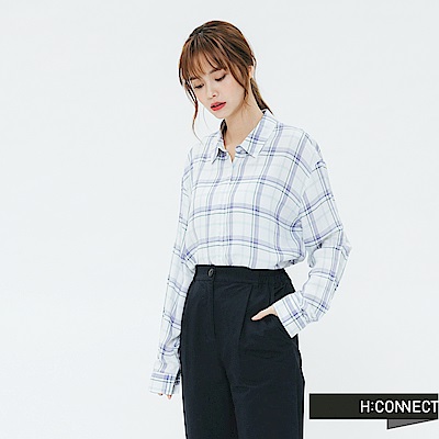 H:CONNECT 韓國品牌 女裝-輕薄亮眼格紋襯衫-白