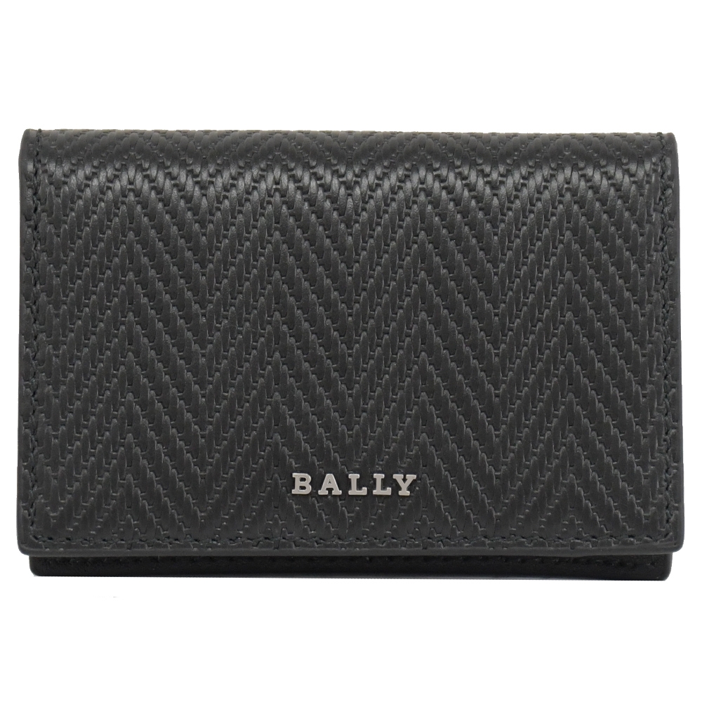 BALLY LALEES 金屬LOGO特殊編織紋牛皮卡片/名片夾(黑)