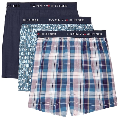 Tommy Hilfiger Cotton Classics Boxer 棉質寬鬆平口四角褲/Tommy內褲-藍粉格子、綠字母、灰格子 三入組