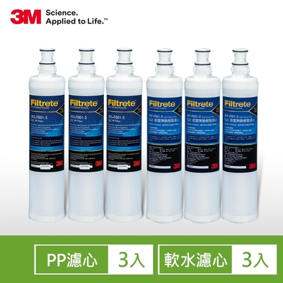 3M 前置系統-PP濾心3入+樹脂軟水濾心3入(超值一年份濾心組)濾心型號:3RS-F001-5&3RF-F001-5