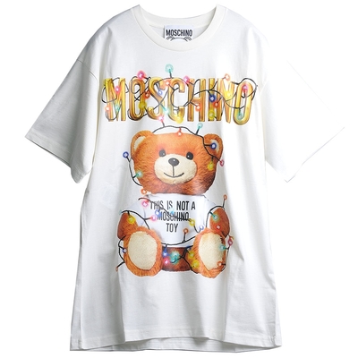 MOSCHINO COUTURE 義大利製小熊霓虹彩燈字母LOGO圖騰棉質T恤(白)