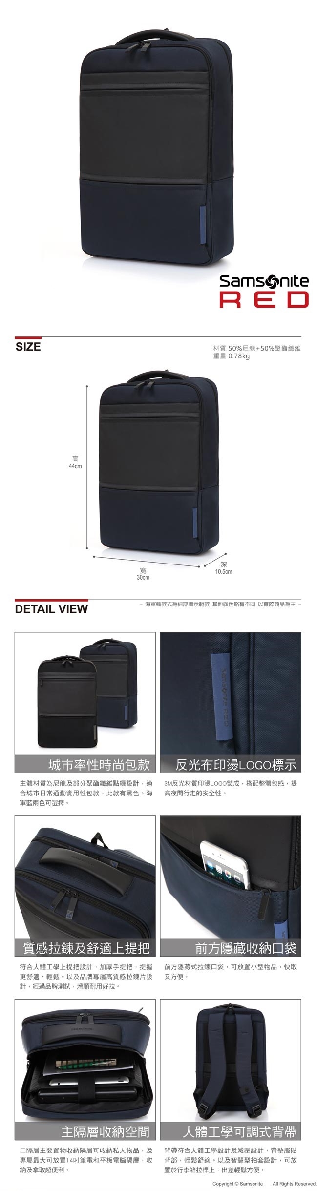 Samsonite RED CALVAD 極簡中性筆電後背包14(海軍藍) | Yahoo奇摩購物中心