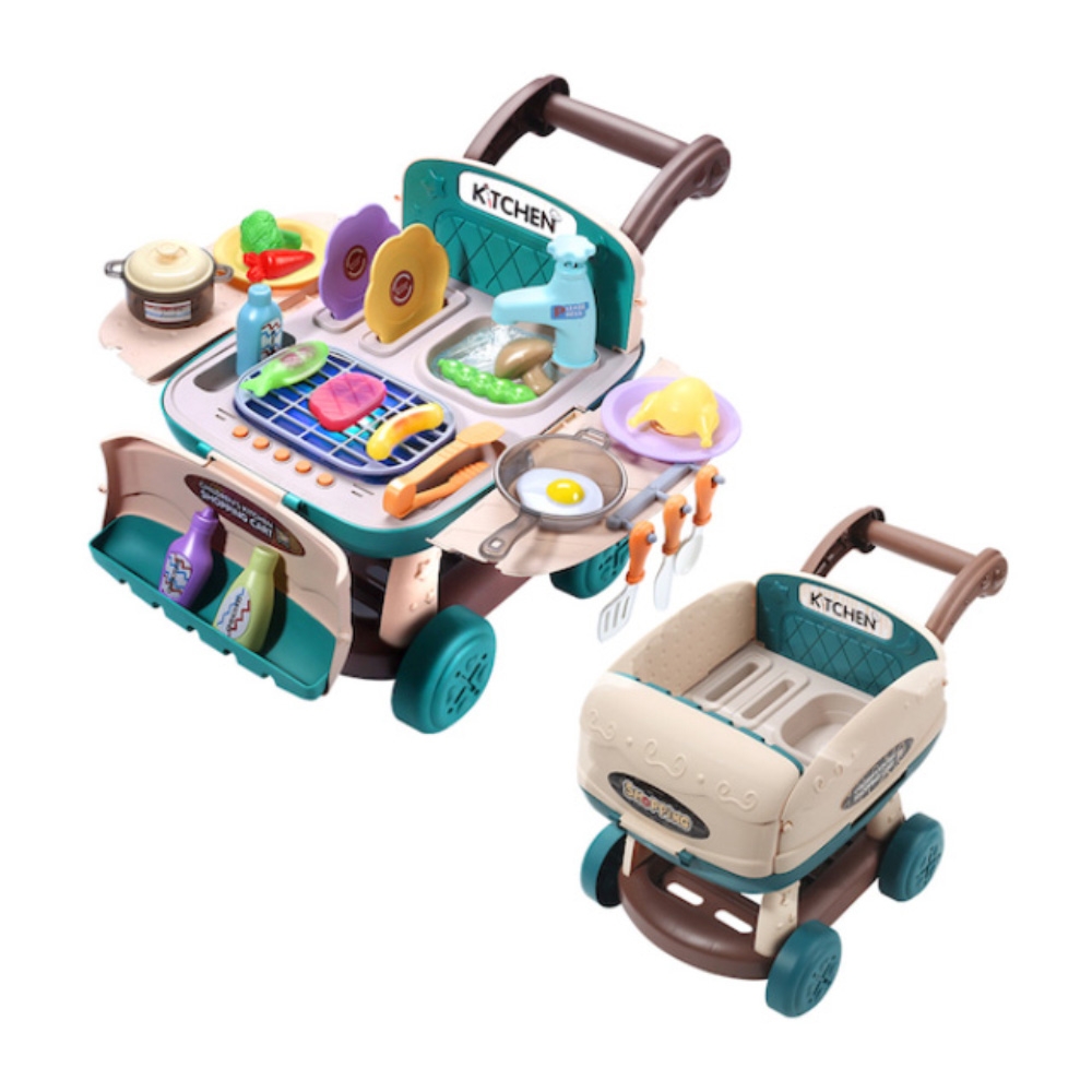 CuteStone 兒童購物推車與聲光變色烤肉切切樂套裝玩具26件組