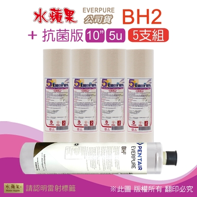 【水蘋果】Everpure BH2 公司貨濾心+抗菌版10英吋5微米PP濾心(5支組)