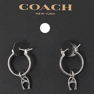 COACH 小C字簍空LOGO耳環(銀色)