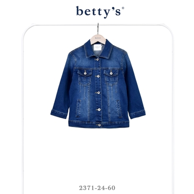 betty’s貝蒂思 刷色壓線顯瘦七分袖牛仔外套(深藍)