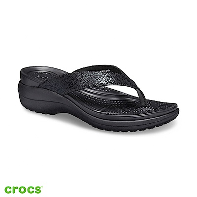 Crocs 卡駱馳 (女鞋) 卡沛兒亮面坡跟人字拖 205782-060