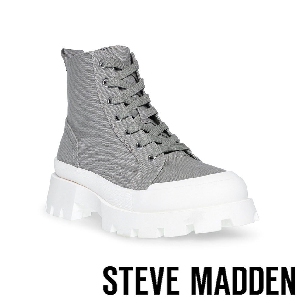 STEVE MADDEN-SHASTA 拼接鋸齒帆布靴-灰色