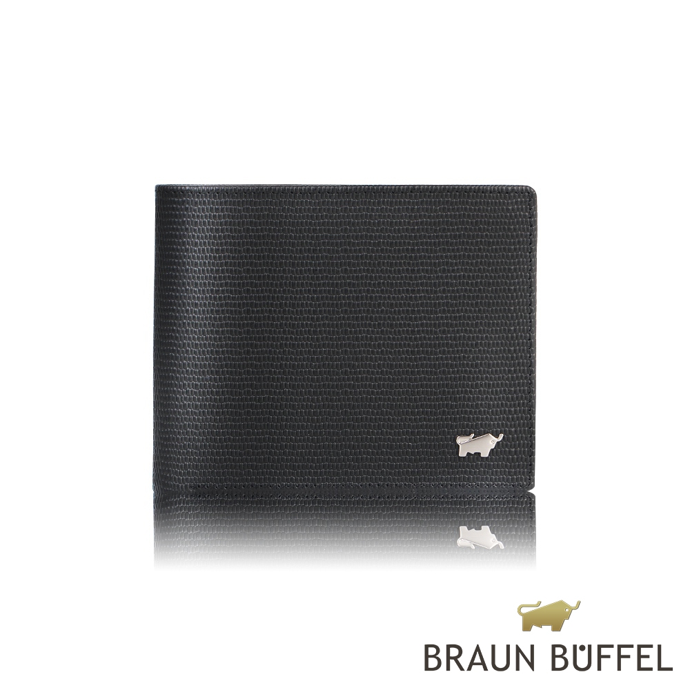 【BRAUN BUFFEL 德國小金牛】台灣總代理 金庫 12卡中間翻透明窗短夾-黑色/BF379-317-BK