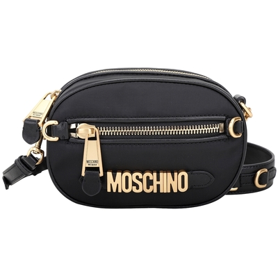 MOSCHINO 金字尼龍可拆背帶手拿/斜背包(黑色)