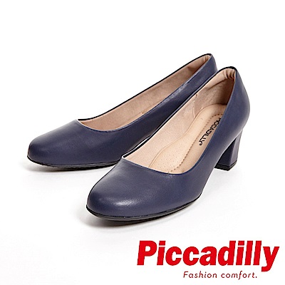 Piccadilly 專業上班族 霧面粗跟中跟女鞋-藍(另有黑)