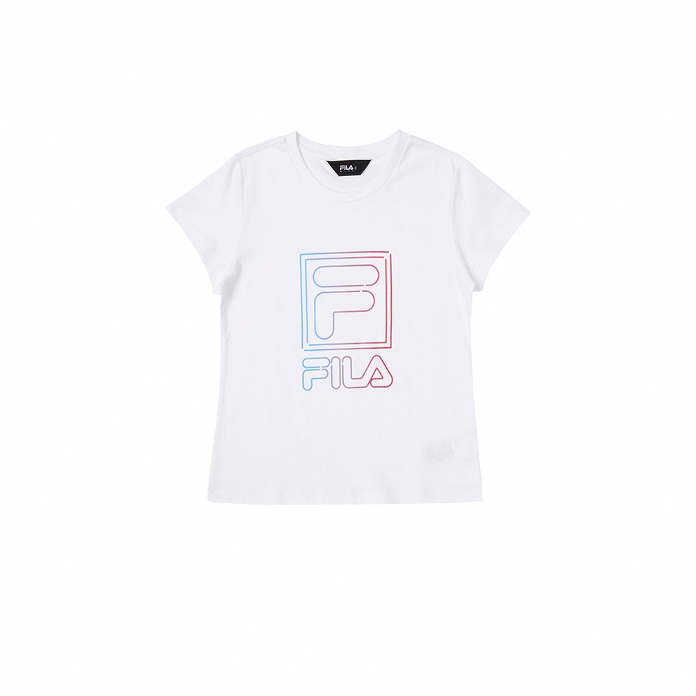 FILA KIDS 女童短袖圓領上衣-白色 5TEY-4912-WT