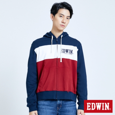 EDWIN 復古運動 配色剪接連帽外套-男-丈青