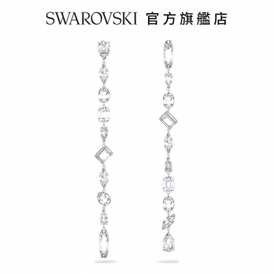 SWAROVSKI 施華洛世奇 Gema 水滴形耳環 非對稱設計, 混合式切割, 超長, 白色, 鍍白金色