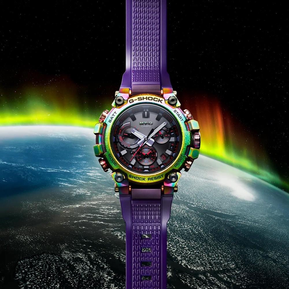 CASIO卡西歐 G-SHOCK 神秘北極光 電波 藍牙 太陽能電力 雙重核心防護 藍寶石水晶玻璃 MTG-B3000PRB-1A_50.9mm