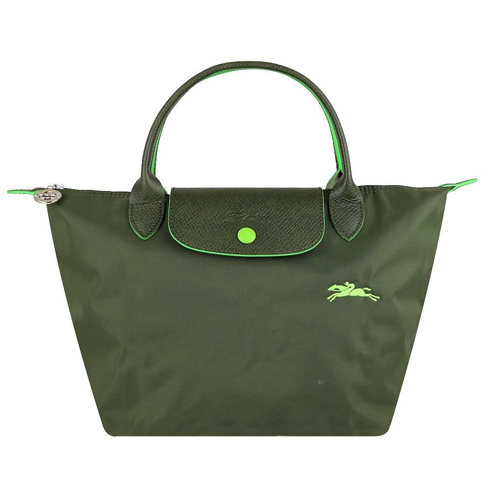 Longchamp Collection尼龍布刺繡品牌短把水餃包(綠色/小)