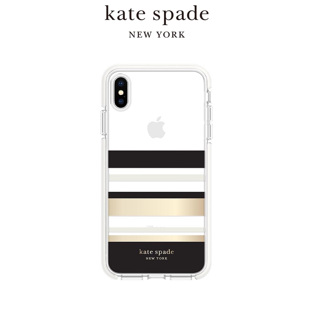 【kate Spade】 iPhone XS/X 防摔手機殼/套-黑金條紋