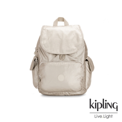 Kipling 星光流沙金拉鍊掀蓋後背包-CITY PACK