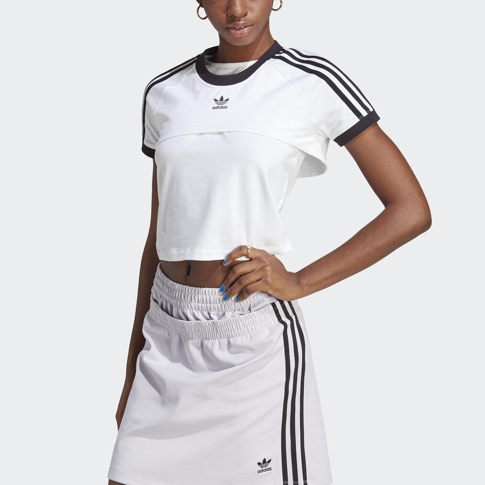 Adidas Tee [IC8808] 女 短袖 上衣 兩件式 亞洲版 復古 休閒 修身 三葉草 舒適 白黑