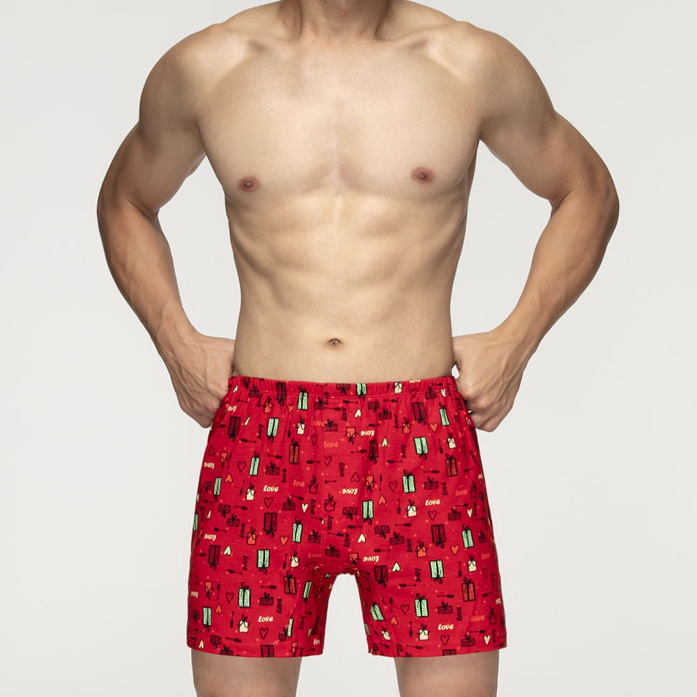 DADADO-邱比特的禮物 4L印花四角男內褲(紅) 天然絲光棉-吸濕排汗