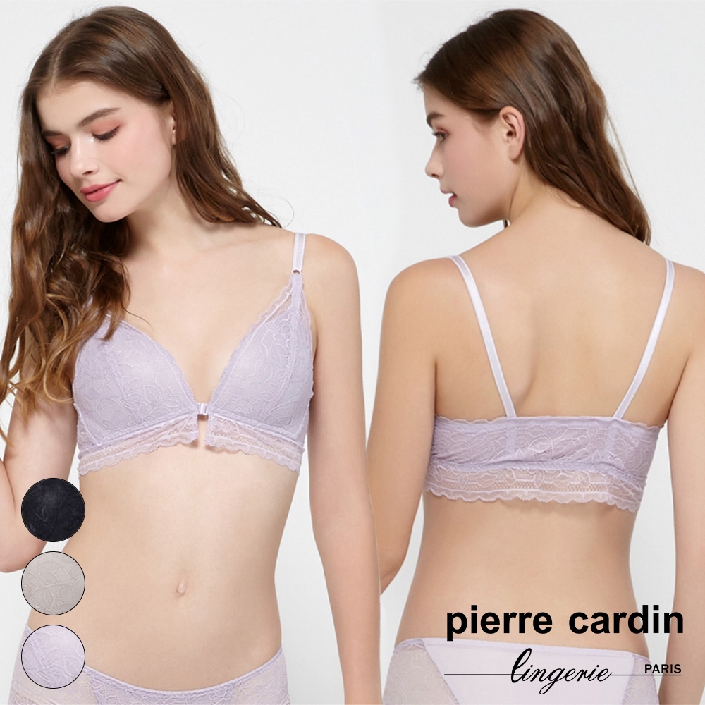 【pierre cardin 皮爾卡登女性內衣】法式慵懶蕾絲三角薄杯前扣內衣-淺紫