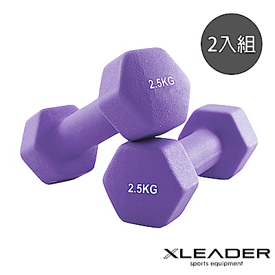 Leader X 馬卡龍色系 包膠六角韻律啞鈴2入組 2.5KG 紫色