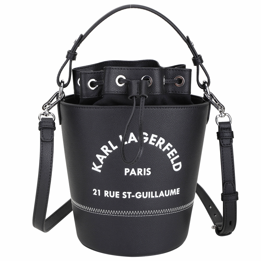 KARL LAGERFELD Rue St Guillaume 住址系列牛皮手提斜背水桶包(黑色)