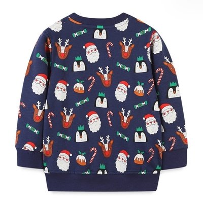 滿印聖誕麋鹿企鵝長袖上衣 聖誕服裝 聖誕節 耶誕節 衛衣 薄長袖 男童 兒童 童裝 橘魔法 現貨【BB6355】