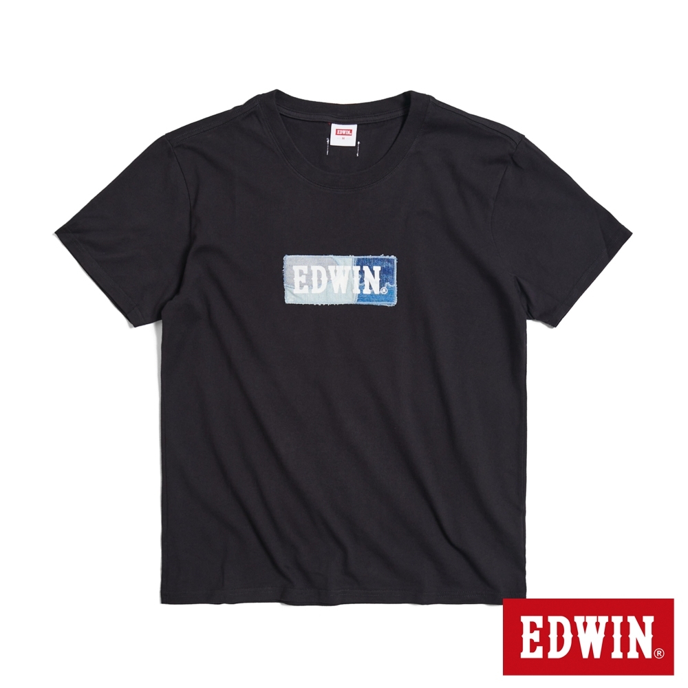 EDWIN 再生系列 刺繡BOX LOGO短袖T恤-男-黑色
