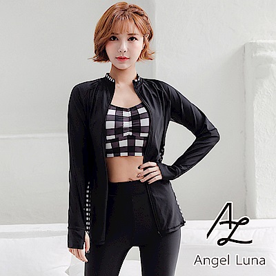 【AngelLuna日本泳裝】黑色格紋背心水母衣三件式比基尼泳衣