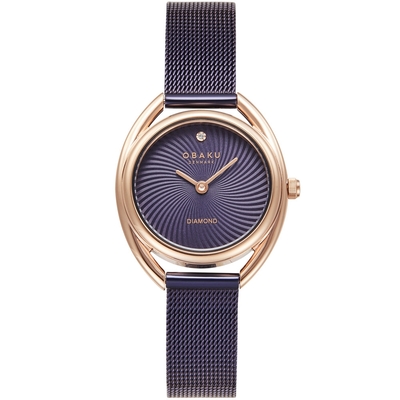 OBAKU 渦旋曲線時尚腕錶-紫X玫瑰金-V286LXVQMQ-28mm