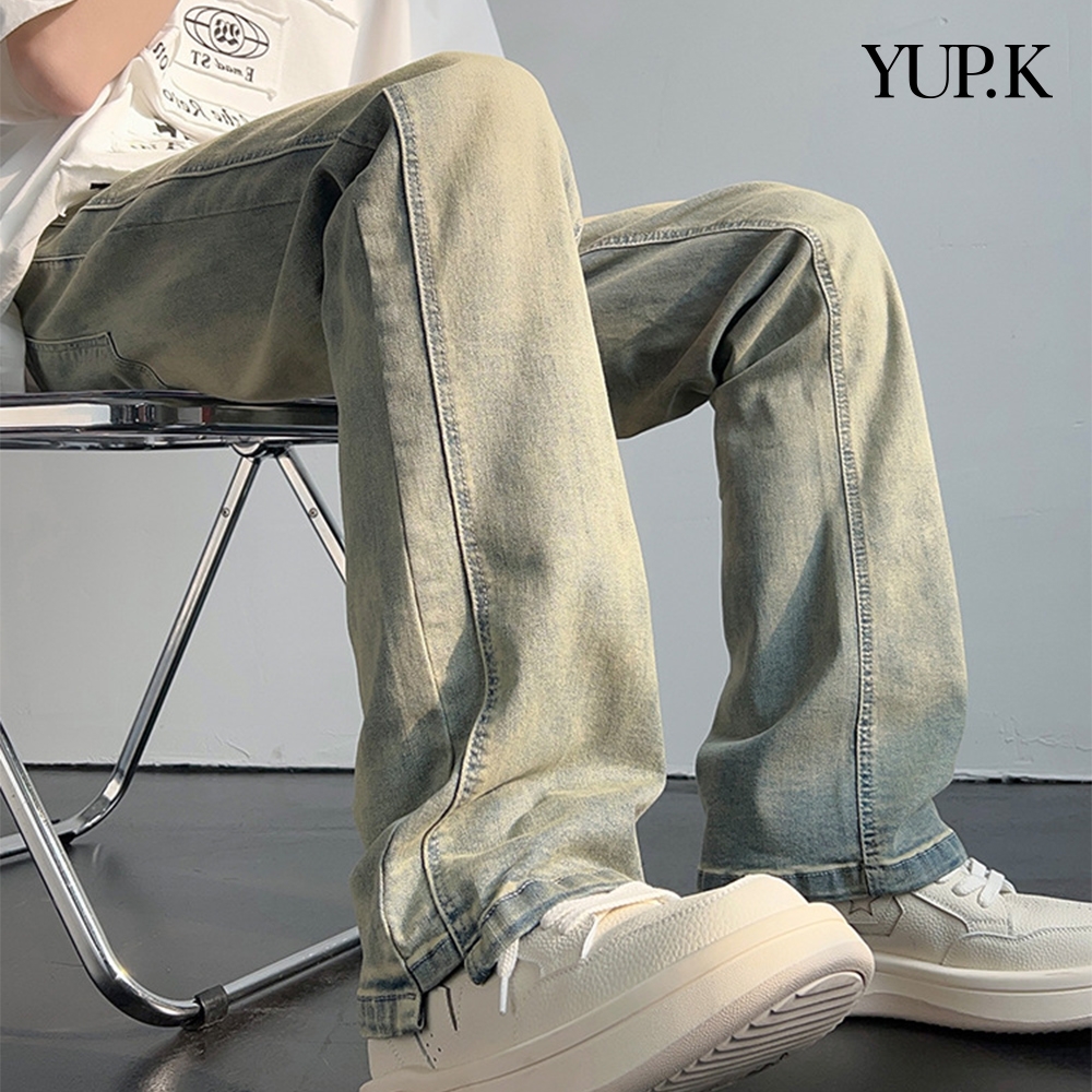 YUP.K 復古潮流水洗直筒牛仔褲(KDPY-6133) (泥黃色)