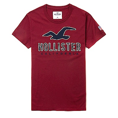 海鷗 Hollister HCO 經典電繡文字大海鷗短袖T恤-酒紅色