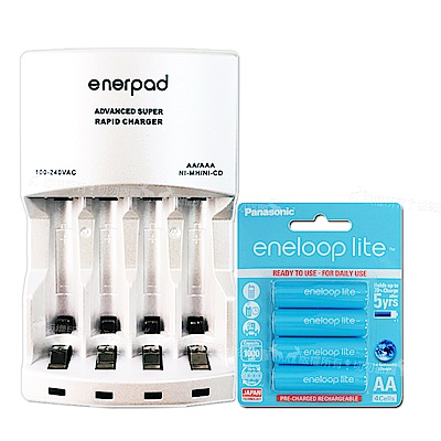 enerpad 智慧型急速充電器+國際牌eneloop lite 藍鑽3號充電電池(4入)